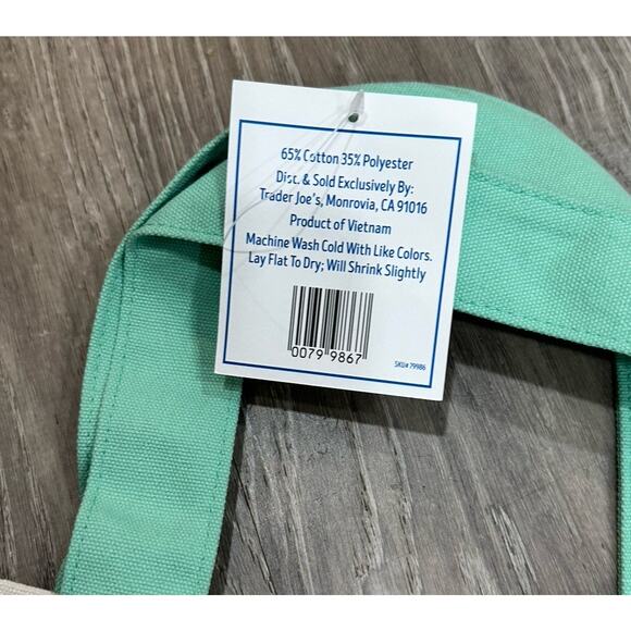 Trader Joe’s Mini Pastel Green Canvas Tote Bag Limited New With Tags SHIP ASAP - Picture 4 of 5